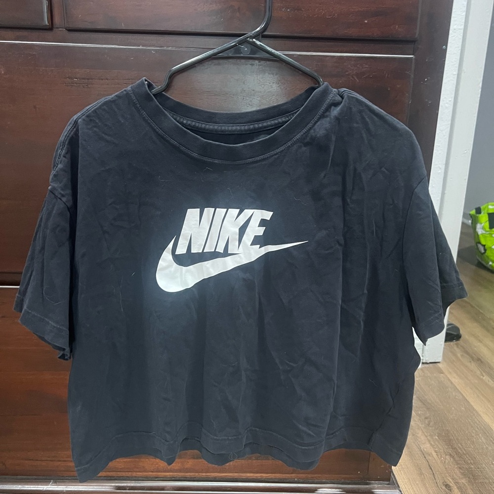 Nike Black Crop Tee with White Swoosh Logo